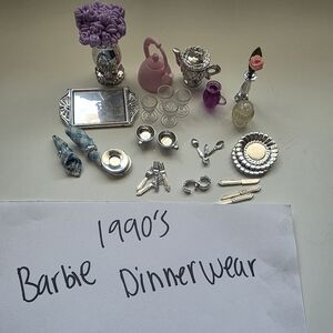 90s Barbie Silver & Pink Dinnerware Set